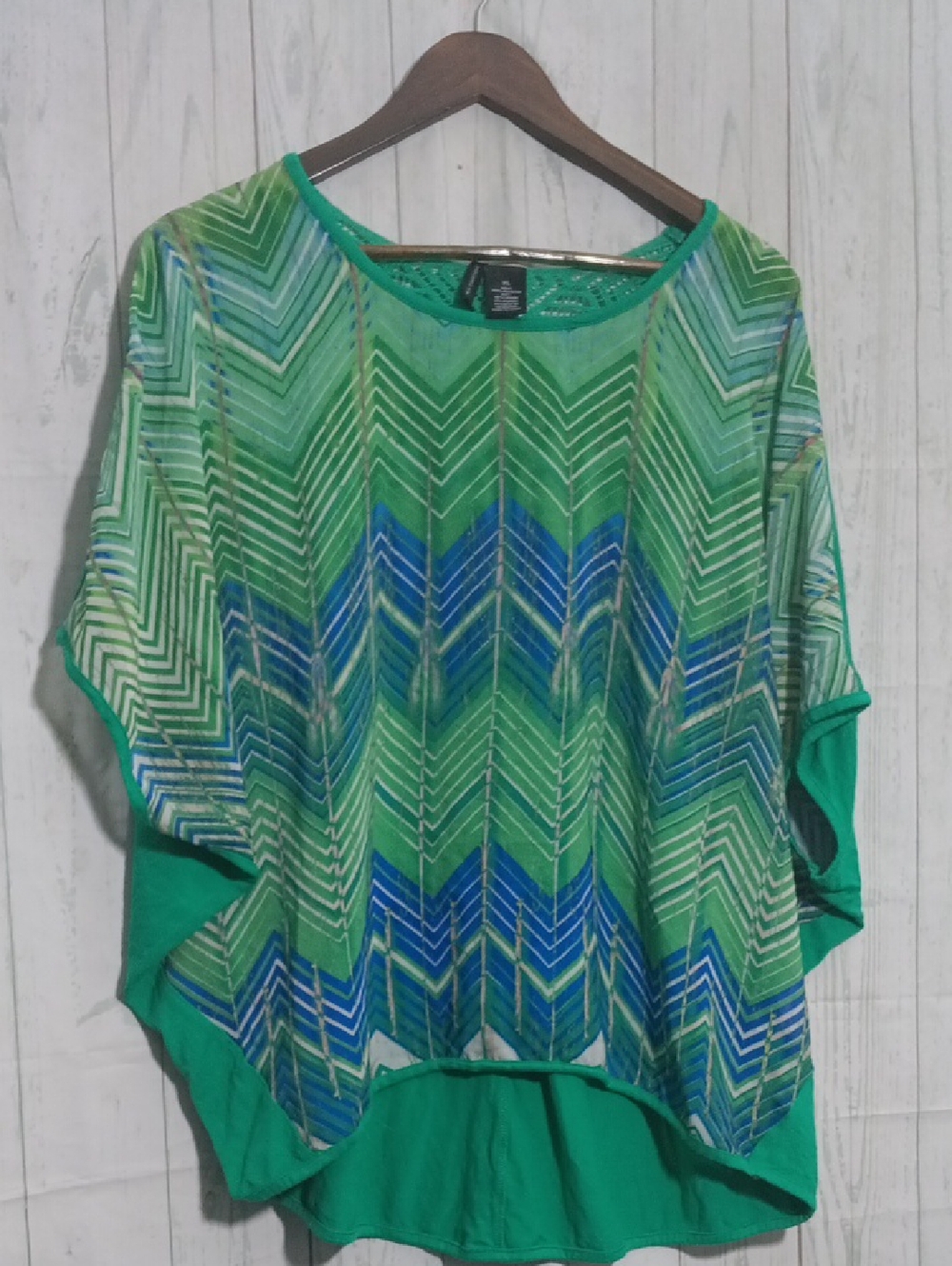 New Directions Green Patterned Women's Top - Lightweight Chevron Print Sz XL